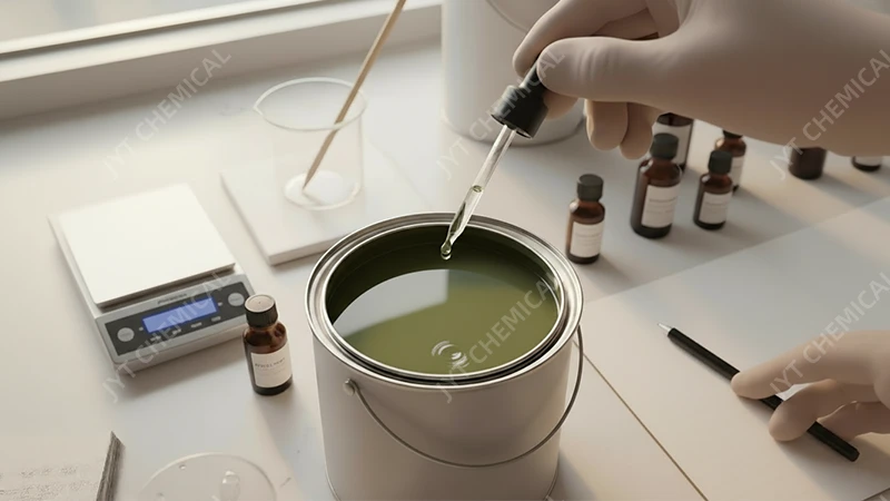 Clear liquid being added to a coating during formulation