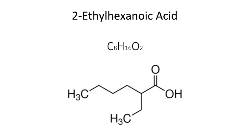 Molecular structure diagram for 2-Ethylhexanoic Acid