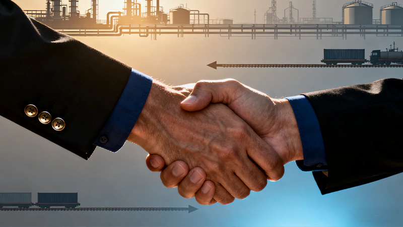 Illustration of a business discussion about chemical supply planning